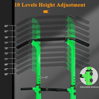 SogesPower Power Tower Dip Station Pull Up Bar for Home Gym Adjustable Height Strength Training Workout Equipment,Pull Up Bar Station - color: Green