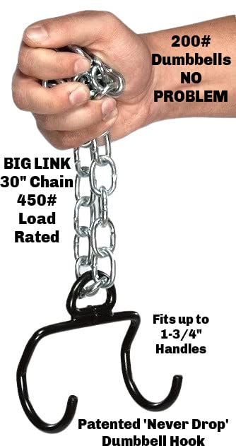 Belt with Chain, Dumbbell Hooks, Weight Plate Pin - Belt Squat Belt - Pull Up Weight Belt - Weighted Dip Belt - Chain Dip Belt - 505# Load Tested & Rated!