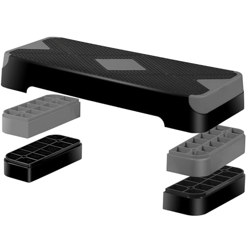 HomGarden Adjustable Workout Aerobic Stepper in Fitness & Exercise Step Platform Trainer Stepper w/Risers Adjust 4"-6''-8'' - color: Grey