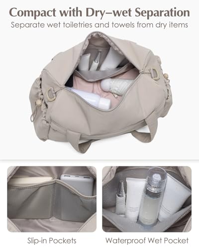 Small Gym Bag, Mini Gym Bag with Yoga Mat Holder & Wet Compartment, Camel | Yoga Mat Bag, Water Bottle Pocket, Detachable and Adjustable Shoulder Strap, Mini Duffle Bag for Workout Travel Dance - color: Puffer Camel