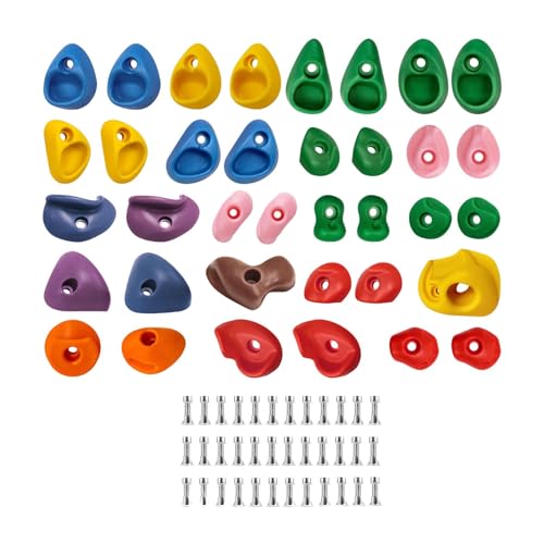 36x Rock Climbing Wall Holds Set: Easy Install Training Climbing Grips for Kids, Multi Size, PP & Steel, for Backyard Gym Indoor, Hand & Foot Holds with Screws
