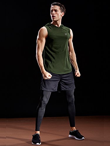 NELEUS Dry Fit Workout Athletic Muscle Tank Top Running Shirts with Hoods - color: 5036# 3 Pack:black,grey,olive Green, size: X-Large