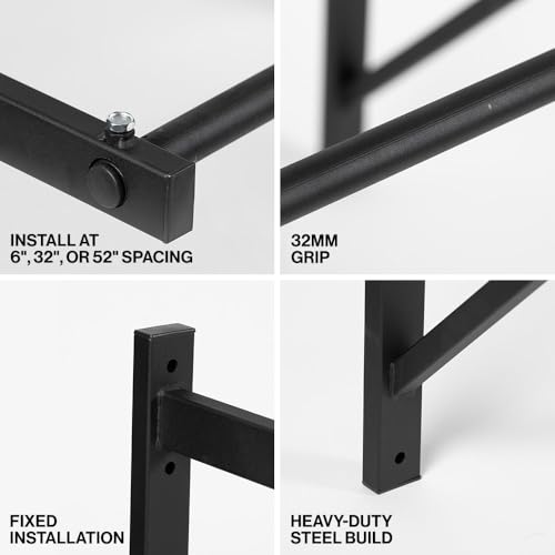 Titan Fitness Ceiling & Wall-Mount Pull-Up Bar, 52" Long x 32mm Smooth Grip, 500 LB Capacity, Home & Garage Gym Chin-Up & Upper Body Training Station
