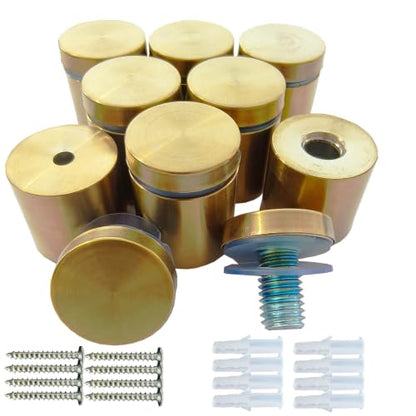 8 Pack Stainless Steel Sign Standoff Screws (1 in. Dia x 1 in. L)(Gold) | Standoff Mounting Advertising Nail Hanging Acrylic Panels Glass Artwork - color: Gold