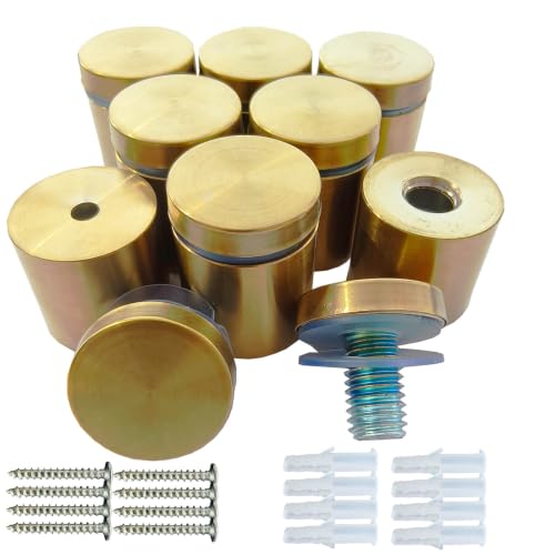 8 Pack Stainless Steel Sign Standoff Screws (1 in. Dia x 1 in. L)(Gold) | Standoff Mounting Advertising Nail Hanging Acrylic Panels Glass Artwork - color: Gold
