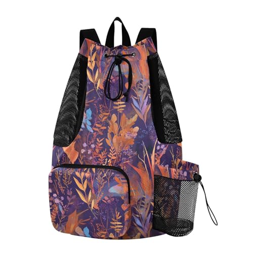 Drawstring Bags Climbing Gym Bag With Water Bottle Pocket String Bag For School Waterproof Colorful Leaves Pattern Print Art