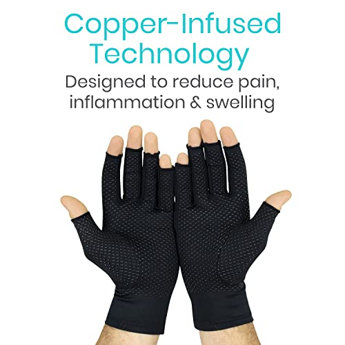 Vive Copper Infused Fingerless Arthritis Compression Gloves (Pair) - Relief for Men, Women, Rheumatoid, Swelling, Carpal Tunnel, Tendonitis, Edema, Hand & Finger Pain - Comfortable Non-Slip (X Large) | For Men, Women, Rheumatoid, Swelling, Carpal Tunnel,