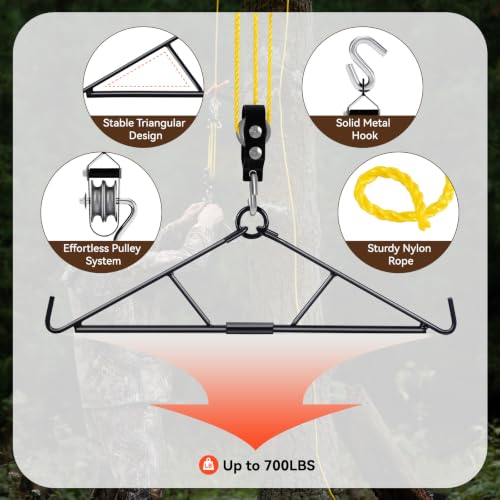 GearOZ Deer Hanger, Elk Hoist Pulley Lift System with Gambrel | Hunting Game Hanging Kit, 700lbs Loading, Deer Carcass/Butcher/Skinning, Gifts for Men/Hunter, Hunting Gear Accessories