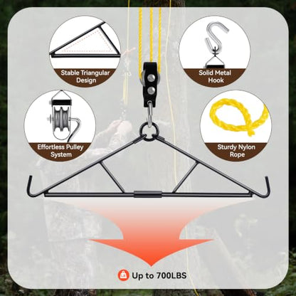 GearOZ Deer Hanger, Elk Hoist Pulley Lift System with Gambrel | Hunting Game Hanging Kit, 700lbs Loading, Deer Carcass/Butcher/Skinning, Gifts for Men/Hunter, Hunting Gear Accessories