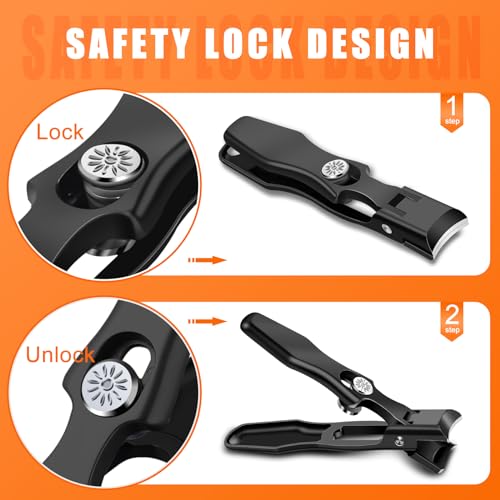 Nail Clippers for Men Thick Nails with Catcher, Heavy Duty Toenail Clippers for Seniors with Safety Lock & Wide Opening, Large Sharp Fingernail Clipper No Splash Nail Cutter Gifts for Men Women Adults - style: Black Nail Clippers with Catcher