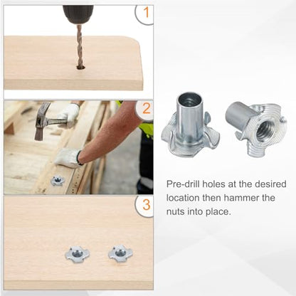HARFINGTON 5/16x9mm T-Nuts 4 Pronged Tee Nut 0.83" x 0.35" Half Thread Carbon Steel Inserts for Wood, Rock Climbing Holds, Cabinetry, Furniture 50pcs - size: 5/16" x 0.35" x 0.83" x 0.35"
