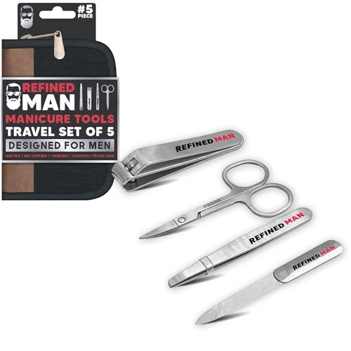 BLKSMITH Refined Man Manicure and Pedicure Kit Set of 5 - Manicure Kit for Men - Nail Clipper Kit with Nail File, Clippers, Scissors, Tweezer & Travel Case - Designed for Men (Black) - color: Black