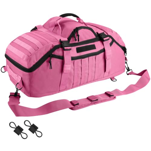 Hannibal Tactical 65L Large Duffle Bag, 3-in-1 Tactical Backpack MOLLE Pack for Sports, Gym, Outdoor, Pink - color: Pink, size: 65L