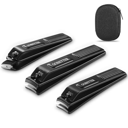 GOBETTER Nail Clippers Set, 3PCS Manicure Kit with Zippered Leather Pouch, Sharp Curved & Slant Cutting Blades, Perfect for Toenail, Fingernail & Ingrown Nail