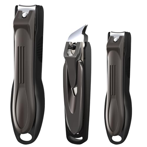 GLAMFIELDS Nail Clipper with Catcher, 3 Pack No Splash Fingernail Toenail Clipper,Slanted Edge Nail Clippers Stainless Steel Nail Cutter Nail Trimmer, Good Gift for Men and Women - size: 3 Pack