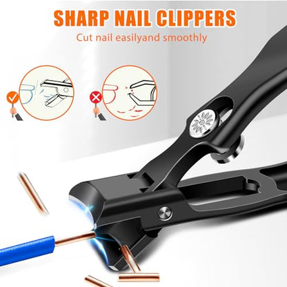 Nail Clippers for Men Thick Nails with Catcher, Heavy Duty Toenail Clippers for Seniors with Safety Lock & Wide Opening, Large Sharp Fingernail Clipper No Splash Nail Cutter Gifts for Men Women Adults - style: Black Nail Clippers with Catcher