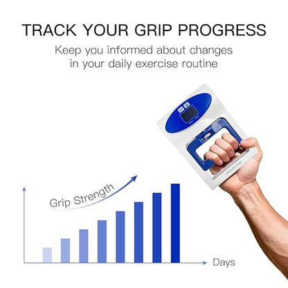 MEGAWISE Digital Hand Dynamometer, 265 lb Grip Strength Tester | Adjustable handle spacing, backlit LCD, lb/kg units, peak result hold, and support for isometric grip exercises.