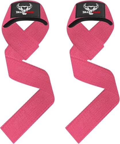 BEAST RAGE Lifting Wrist Straps for Weightlifting, Straps Gym Grip Power Workouts Lifting Straps Padded Neoprene & Premium Cotton Men Women, Deadlift Bodybuilding Exercise Lifting Straps - color: Pink