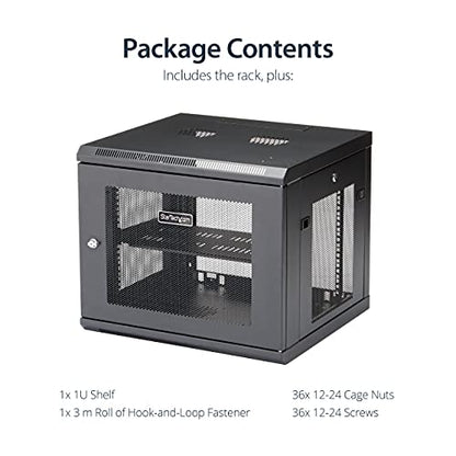 StarTech 9U Wall-Mount Cabinet, 19in, 4-Post, 18.9in Deep (RK920WALM) | Enclosed locking server rack kit for IT data equipment, Adjustable depth 2.4-18.9in, SPCC steel, Assembled - size: 9U, style: max 19" depth