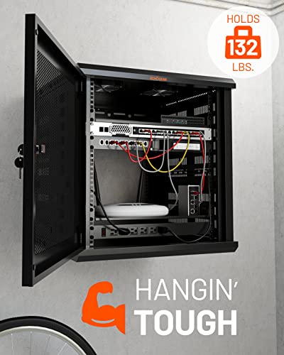 ECHOGEAR 12U Network Rack w/Enclosed Design, Easy Install, 600mm Depth | Enclosed server rack includes pre-mounted fan, 2x 1U shelves, lockable door, wall mountable design, all hardware for install - size: 12U