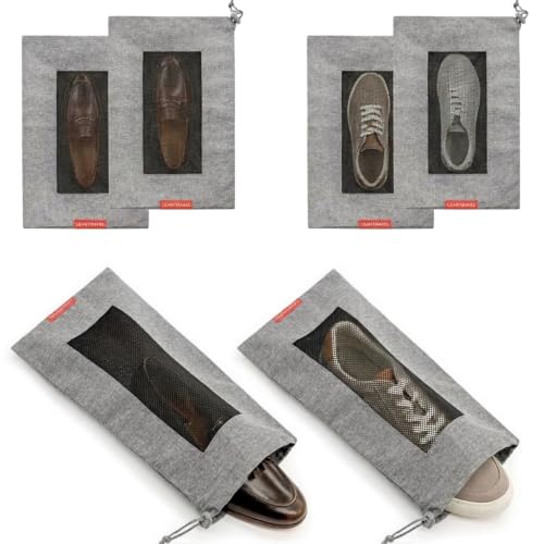 LeanTravel Shoe Bags for Travel with Breathable Mesh & Drawstring Cord Lock, Set of 6, Color Grey