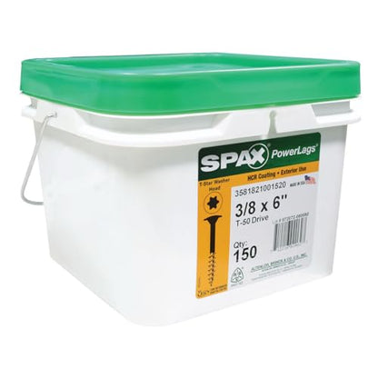 SPAX 3581821001520 3/8 x 6 T-Star Washer Head HCR (High Corrosion Resistant) (Exterior) Powerlag Screw (150 Pieces per Pail) - size: 3/8 x 6"