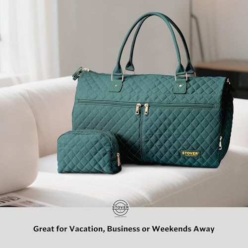 STOVER Women’s Convertible Garment Duffel Bag for Travel – 2-in-1 Carry-On Weekender/Overnight Tote - Wrinkle-Free Dresses, Suits & Clothes + Shoe Compartment & Bonus Toiletry Bag (Emerald Green) - color: Emerald Green