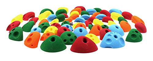 Atomik Rock Climbing Holds Set of 63 Bolt-On Jugs in Assorted Bright Tones for Gymnastics and Trampoline Parks
