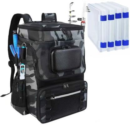 Fishing Backpack with Rod Holder, Large 50L Tackle Bag Water Resistant Tackle Backpack Heavy Duty Fishing Bag Gift for Men Woman - color: F: Gray Camo