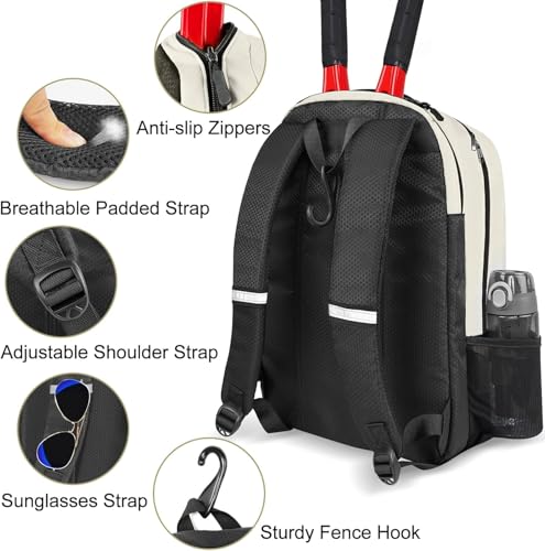 Ytonet Tennis Bag Tennis Backpack for Women Men 2 Rackets | Insulated Pocket and Ventilated Shoe Compartment, Gym Bags with Fence Hook for Pickleball and Badminton Rackets - color: Beige