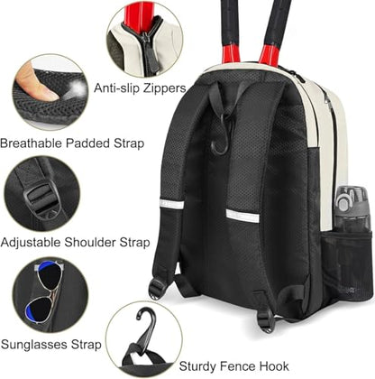 Ytonet Tennis Bag Tennis Backpack for Women Men 2 Rackets | Insulated Pocket and Ventilated Shoe Compartment, Gym Bags with Fence Hook for Pickleball and Badminton Rackets - color: Beige