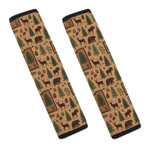 2 Piece Rustic Cabin Hunting Camping Bear Deer Wildlife Country Seat Belt Shoulder Pad Universal Soft And Comfortable Automotive Seat Belt Protector for Elderly Support, Most Cars, Comfortable Driving - color: Pattern 578