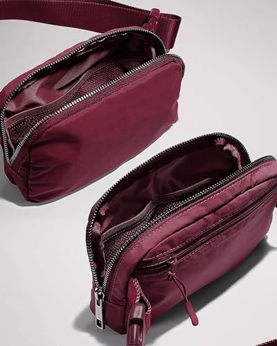 YOSHUYUKI Waist Belt Bag for Women Lulu Dupes Mini Small Crossbody Purse Sling Bag Cute Fashion Waterproof Fanny Pack Over The Shoulder Bags Fashionable Travel Running Belt Pouch Bum Bag Red Merlot - color: Red Merlot