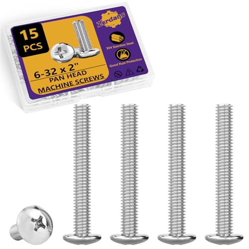 15Pcs 6-32x2 Pan Head Machine Screws Kit 304 SS for Outlet | Phillips Full Thread For Electrical Outlet Switch plate, Cabinet & Drawer, Anti-Rust & Anti-Corrosion, Organizer Box Included - size: 6-32 x 2