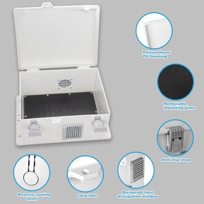 Electrical Junction Box, Outdoor Water Resistant Nema Enclosure, Ventilated ABS Plastic WiFi Project Box with Internal Mounting Panel & Hinged Cover 9.2" Lx 7" Wx 4.6" H - size: 9.2"L x 7"W x 4.6"H