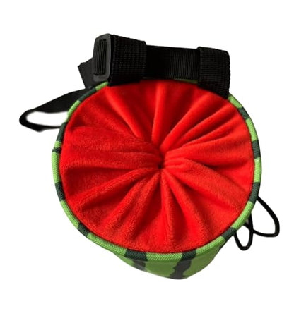 Chalk Bag for Rock Climbing - Bouldering Chalk Bucket with Quick-Clip Belt, Zipper Pocket and Brush Holder - style: Watermelon