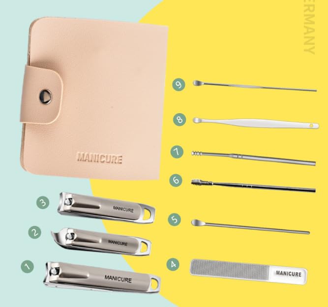 10 PCS Professional Nail Care Kit with Leather Case, Stainless Steel Manicure & Pedicure Kit,Slanted Blade Ingrown Toenail Clippers for Thick Toenails(Sliver)