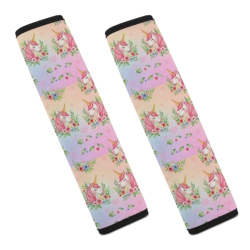 Universal Soft and Comfortable Seat Belt Cover for Adult Use, Stroller Pushchair High Chair, 2 Pack Cute Pink Unicorns Shoulder Harness Cover - color: Pattern 120