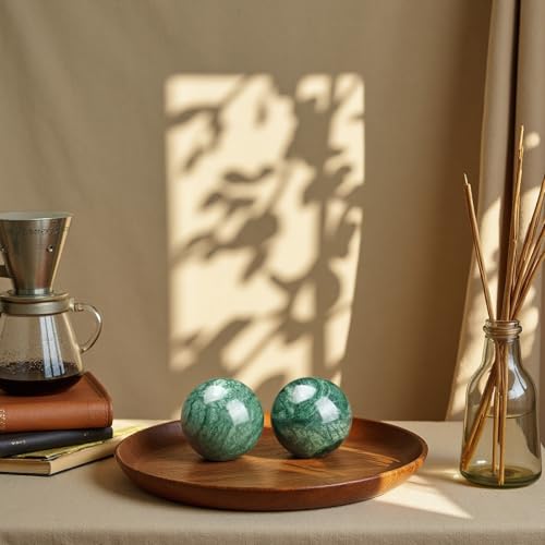 Baoding Balls 2Pcs, 1.57 inch Natural Marble Baoding Chinese Meditation Balls, with Carry Case for Hands Stress Relief, Dark Green - color: Dark Green, size: Medium-1.57"