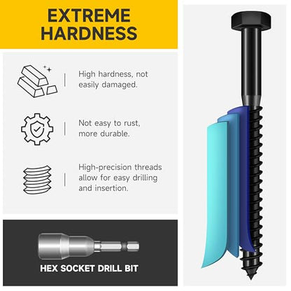 Mywish (10Sets) 3/8" x 2" Hex Head Lag Bolts & 50Pcs 3/8-16 Nut, T Nuts 3/8, 4-Jaw Tee Nuts for Bolts and Stem Caster Wheels, Wood Working Hardware Nut, Rock Climbing Holds & Furniture, Heavy Duty La