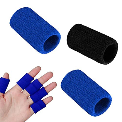 Honkenda 20 Pack Finger Sleeves Protectors for Basketball Tennis Baseball Badminton Volleyball, Sport Elastic Compression Splints Thumb Sleeves for Pain Relief Arthritis Trigger Finger (Blue Black)