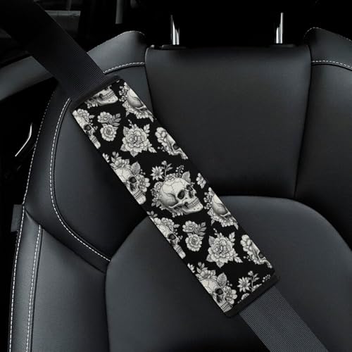 1 Pair Dark Floral Skeleton Gothic Skull Seat Belt Shoulder Pad Soft Padded Seat Belt Cushion for Adult Use, Stroller Pushchair High Chair, Pressure Relief - color: Pattern 747