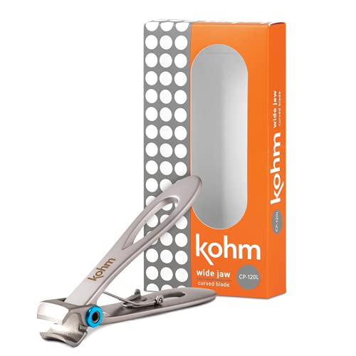 KOHM Nail Clippers for Thick Nails - Heavy Duty, Wide Mouth Professional Fingernail and Toenail Clippers for Men, Women & Seniors, Silver - color: Curved-silver