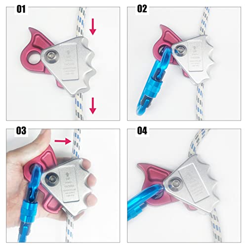 Detachable Climbing Ascender 15kN Rope Grab Ascender, Flip Line Adjuster, Fall Protection Belay Device for Rock Climbing,Tree Arborist/Fit for 11~13 MM Rope - color: Silver-undetachable