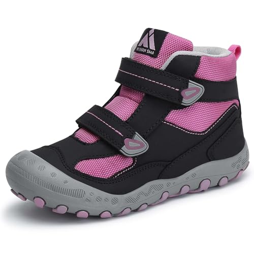 Mishansha Kids Water Resistant Hiking Boots, Boys Girls Anti Collision Anti-Skid Athletic Outdoor Adventure Trekking Shoes | Protective Toe, Adjustable Fit and Flexible Sole for Camping, School, Walking, Trekking, Trail Adventures and Everyday Wear - colo