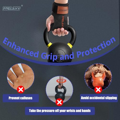Frelaxy Lifting Wrist Straps for Women and Men, Weight Lifting Grips | Double-layer leather, Cushioned wrist support, Durable construction, Storage pouch, Deadlifts, rows, lat pulldowns - color: All Black