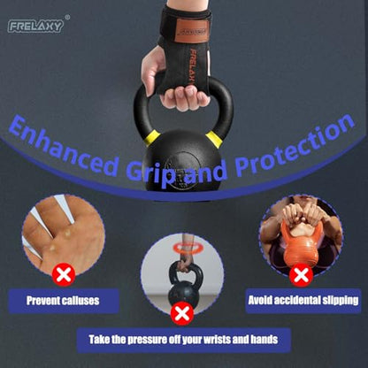 Frelaxy Lifting Wrist Straps for Women and Men, Weight Lifting Grips | Double-layer leather, Cushioned wrist support, Durable construction, Storage pouch, Deadlifts, rows, lat pulldowns - color: All Black