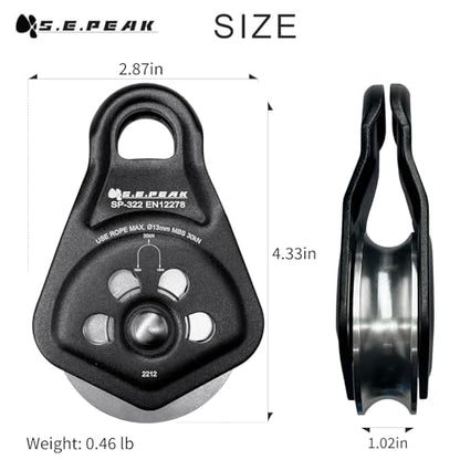 30kN Upgraded Rescue Single Pulley Sheave with Swing Plate,CE High Strength Pulley for Backyard Zipline, Climbing, Rock Rescue Lifting, Hauling, Fit Rope up to 13 mm/Holds Up to 6750lbs,Black - color: Black