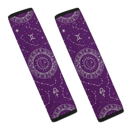2 Pack Sun Moon Astrology Chart Purple Car Seat Straps Shoulder Pads Universal Soft and Comfortable Seat Belt Cushion for Adults and Children, Stroller Pushchair High Chair - color: Pattern 596