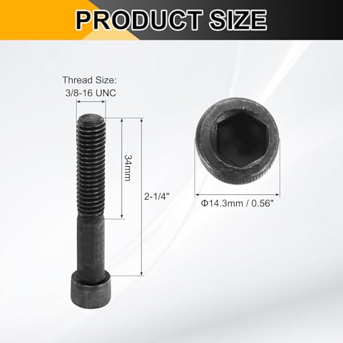 PATIKIL 3/8"-16 x 2-1/4 Socket Head Cap Screws Bolts, 10Pcs Carbon Steel Hex Head Metric Screws for Door Road Bicycle Mountain Bike Auto Ship Communication Equipment, Black - size: 3/8"-16 x 2-1/4
